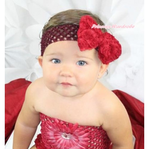 Raspberry Wine Red Headband With Raspberry Wine Red Romantic Rose Bow Hair Clip H806 